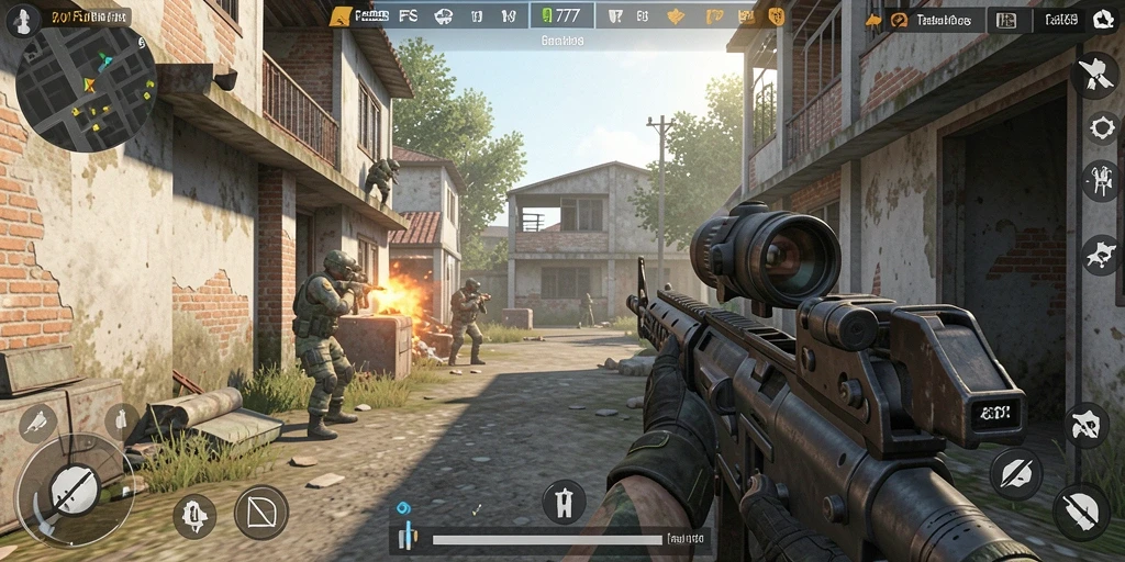 Tampilan screenshot L777 menampilkan aksi pertempuran FPS yang intens.