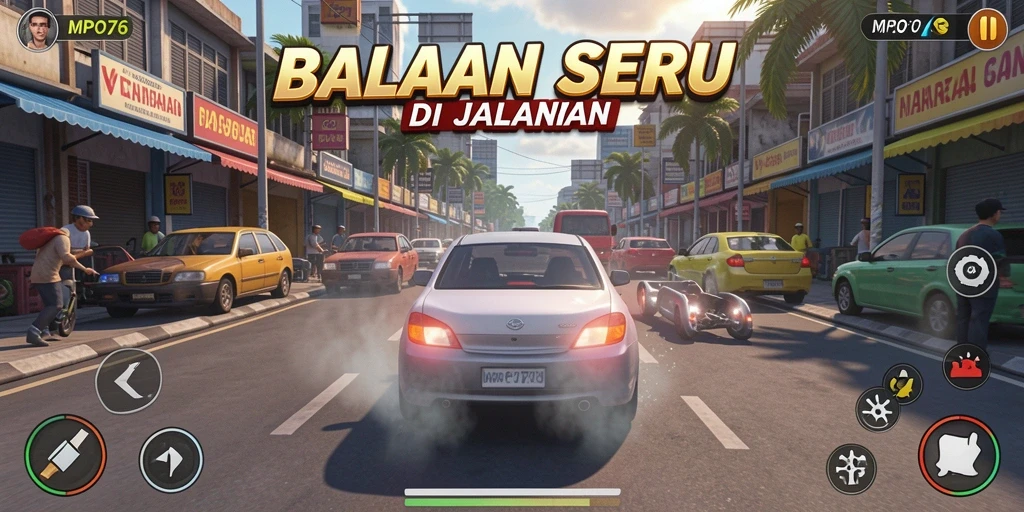 Tampilan gameplay MPO76 yang mendebarkan dan seru saat balapan.