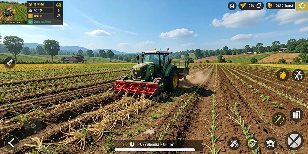 Screenshot gameplay RK77 menampilkan aktivitas pertanian yang menarik.