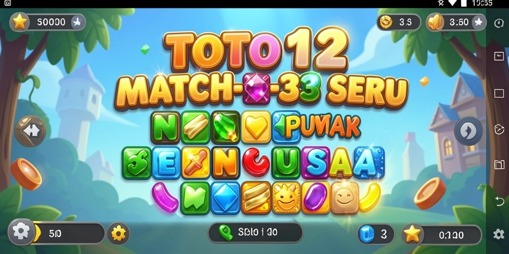 Tangkapan layar TOTO12 menunjukkan gameplay Match-3 yang penuh warna.